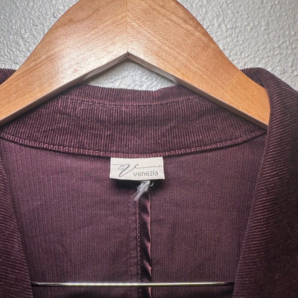 VTG Venezia Womens L/XL Corduroy Button Blazer Burgundy Plum Embroidered Y2K - Picture 3 of 7